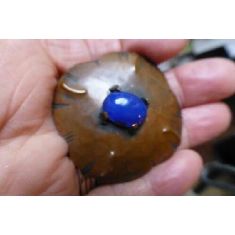 Amsterdamse School Broche blauwe Chalcedoon