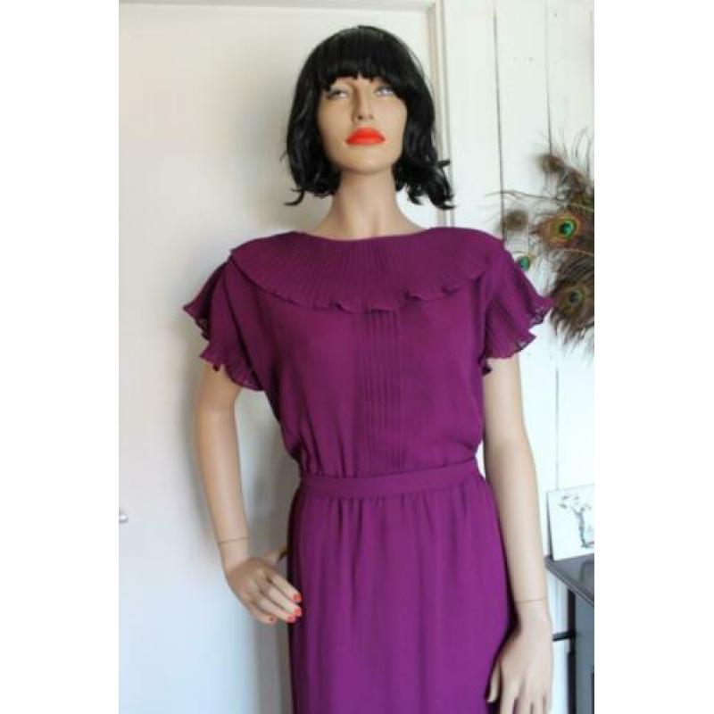 Vintage maxidress met plissé kraag L ~ Vintage Selection