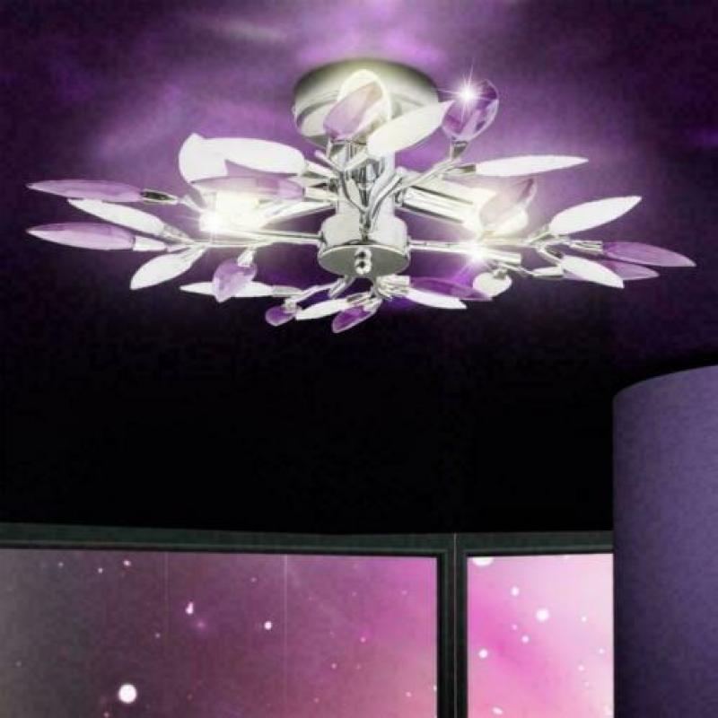 Woonkamer plafondlamp designlamp eetkamer paars wit blad