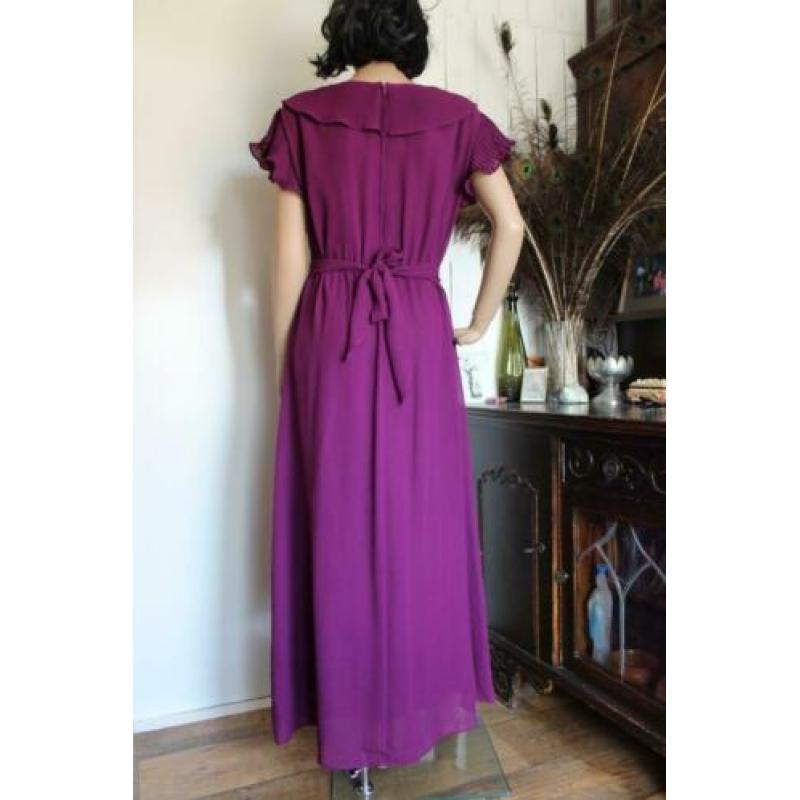 Vintage maxidress met plissé kraag L ~ Vintage Selection