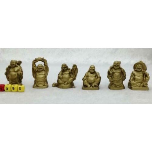 1990. Boeddha set goudkleurig Setje van 6 kleine Boeddha's