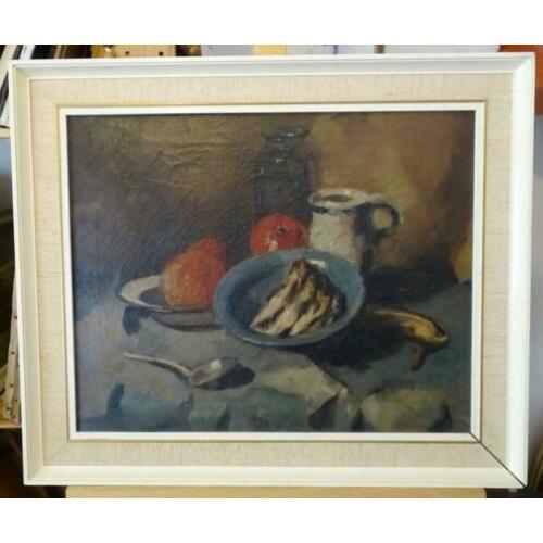 Stilleven met vis en appels
