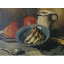 Stilleven met vis en appels