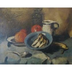 Stilleven met vis en appels