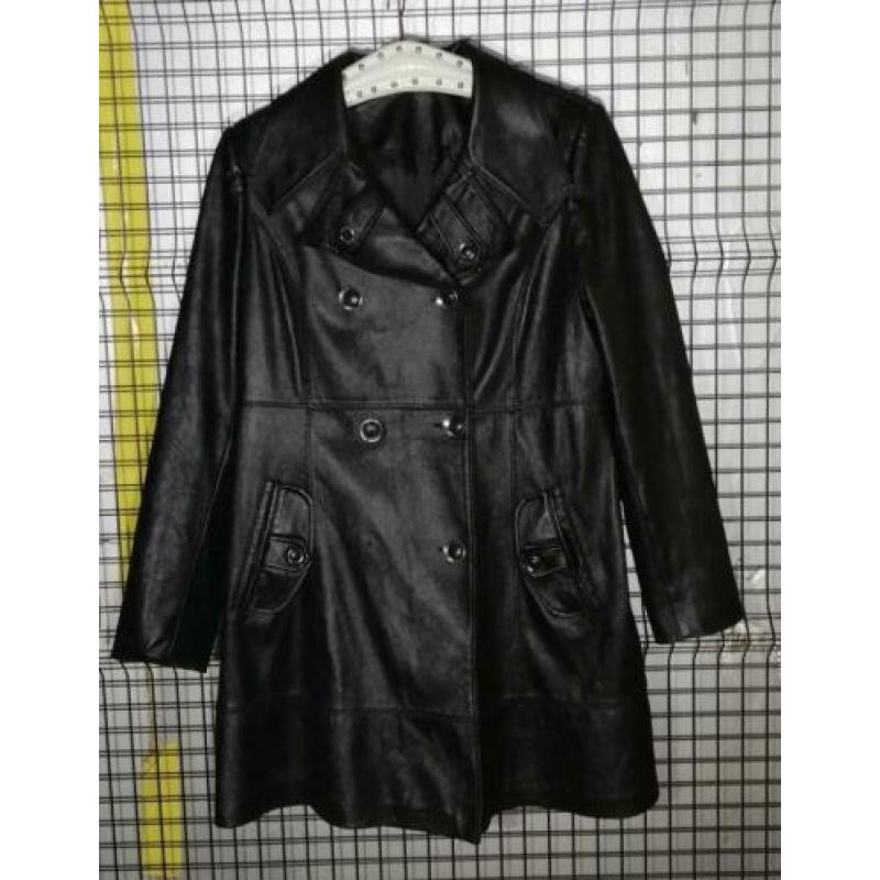 Mooie lange zwarte nep leren jas maat M jasje jacket coat