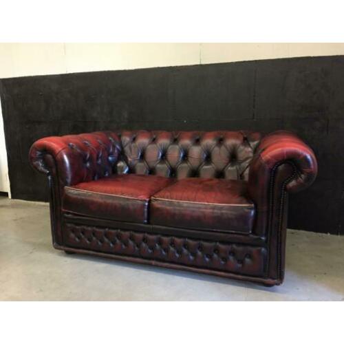 Chesterfield bank oxblood red leer gratis bezorgd