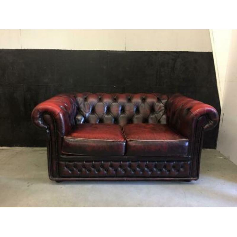 Chesterfield bank oxblood red leer gratis bezorgd