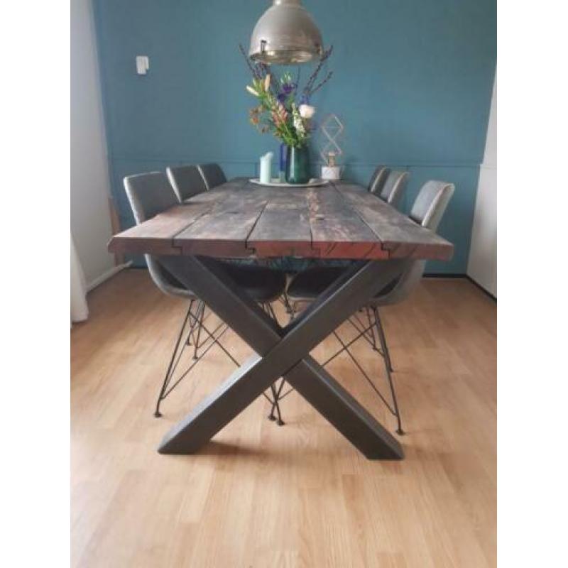 Eetkamertafel wagonplanken 6 persoons