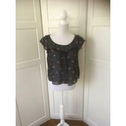 Hollister zgan blauwe chiffon top met bloemetjes, maat S