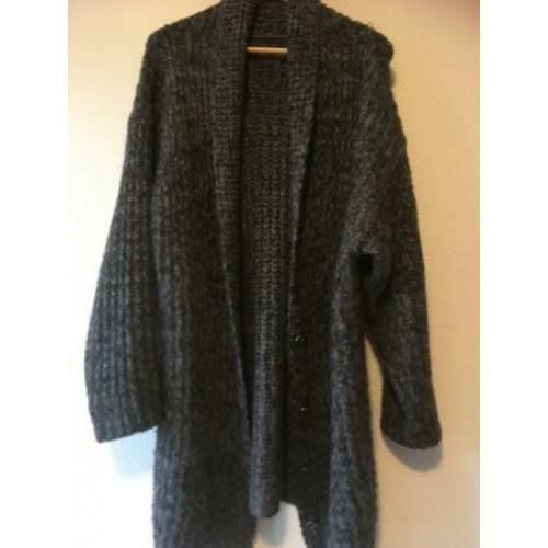 MOOI! *VETO* Heel Leuk Grijs Grof Gebreid Vest Maat 44 [MP2