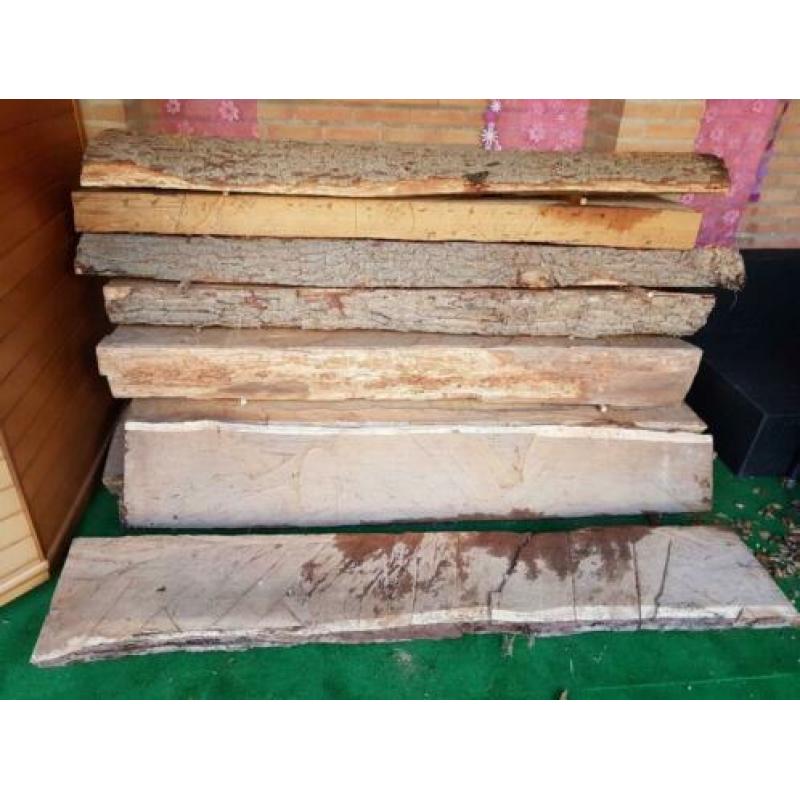 Eiken planken met schors, onbehandeld