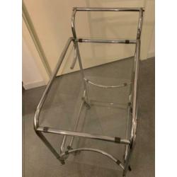 Retro theewagen / serveerwagen, chroom met 2 glazen plateaus