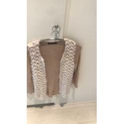 Espresso vest zachtroze / ecru maat small