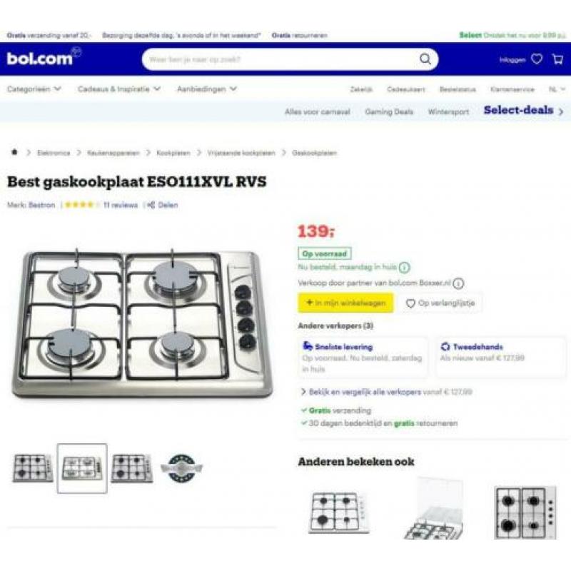 RVS Bestron Gaskookplaat+elektrisch ontsteking werkt superb