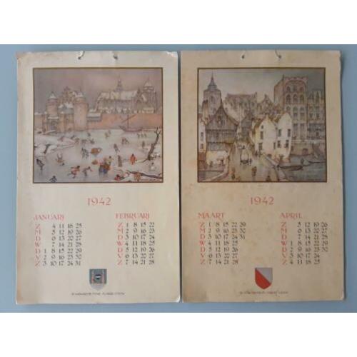 1942 : 2 kalenderbladen van ANTON PIECK (Veere / Utrecht)