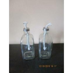 olie branders glas, flesmodel, set van 2
