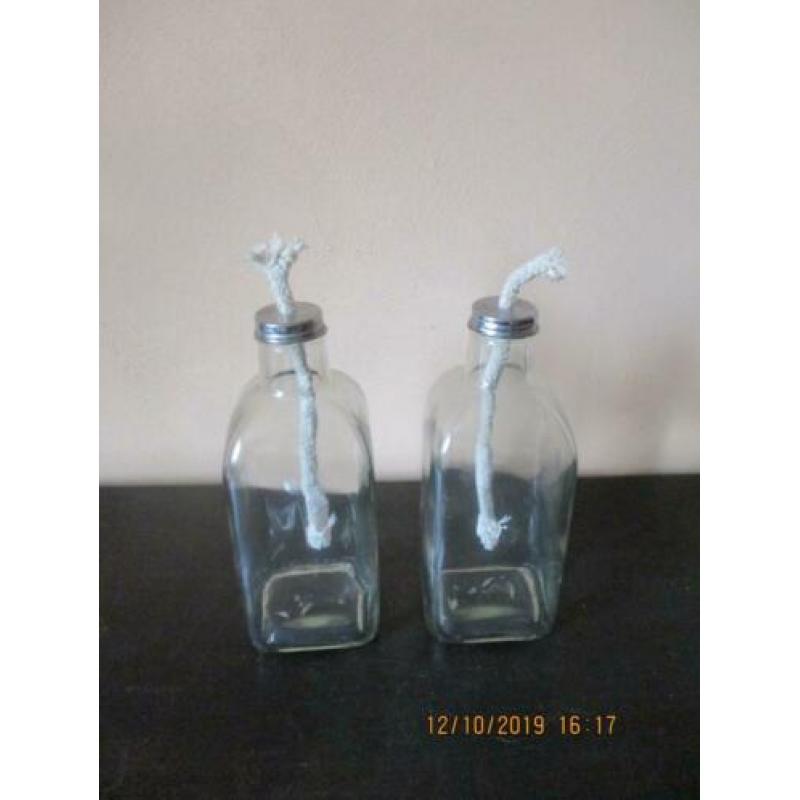 olie branders glas, flesmodel, set van 2