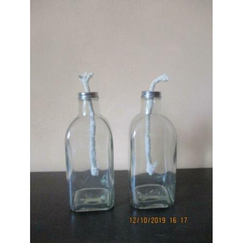 olie branders glas, flesmodel, set van 2
