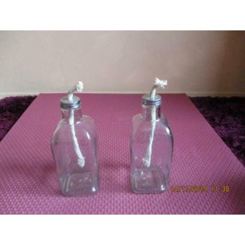 olie branders glas, flesmodel, set van 2