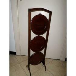 Antieke mahoniehouten Engelse cake standaard / cakestandaard