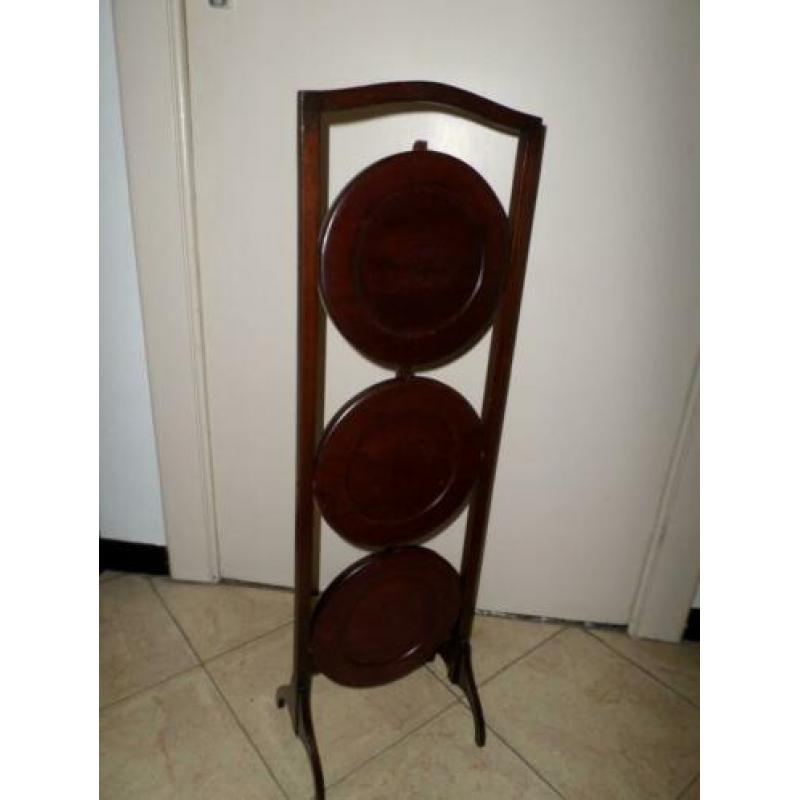 Antieke mahoniehouten Engelse cake standaard / cakestandaard