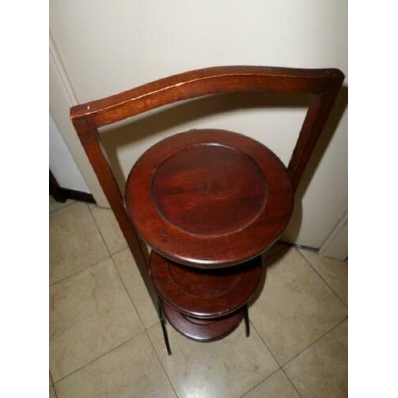 Antieke mahoniehouten Engelse cake standaard / cakestandaard