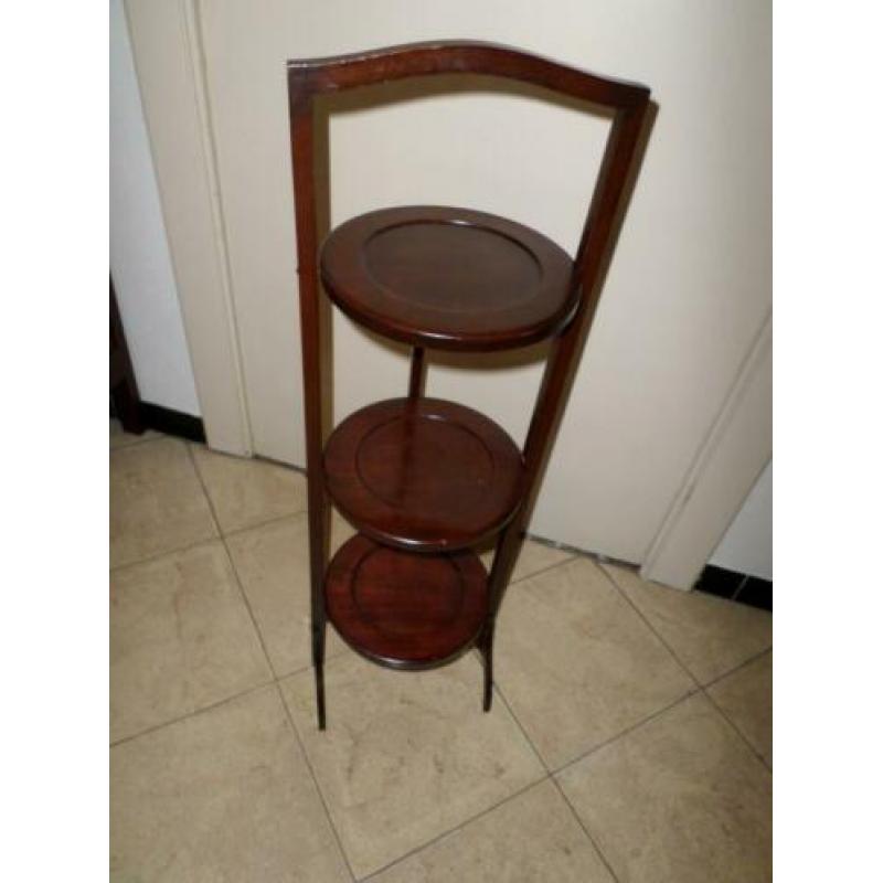 Antieke mahoniehouten Engelse cake standaard / cakestandaard