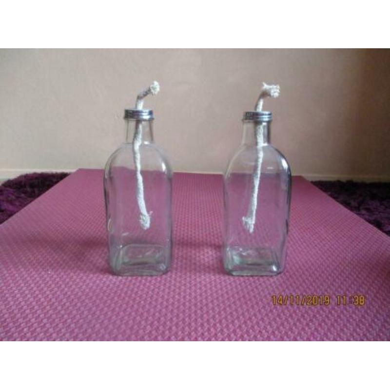 olie branders glas, flesmodel, set van 2