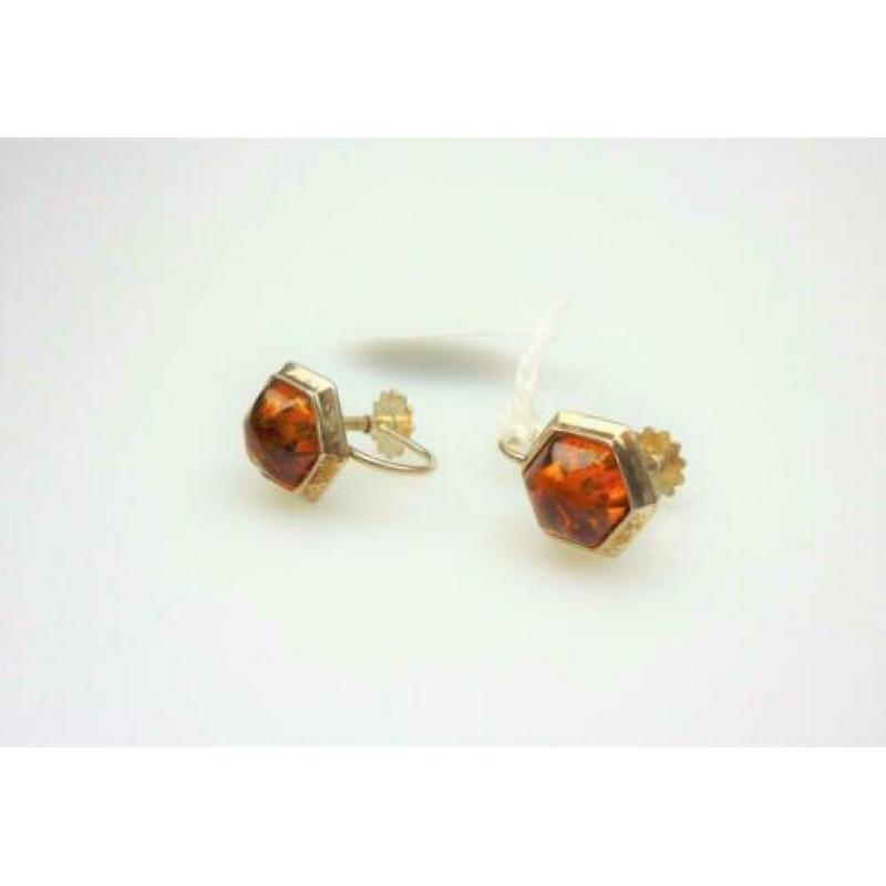 Opruiming Schroef oorbellen zilver&amber / Z4935