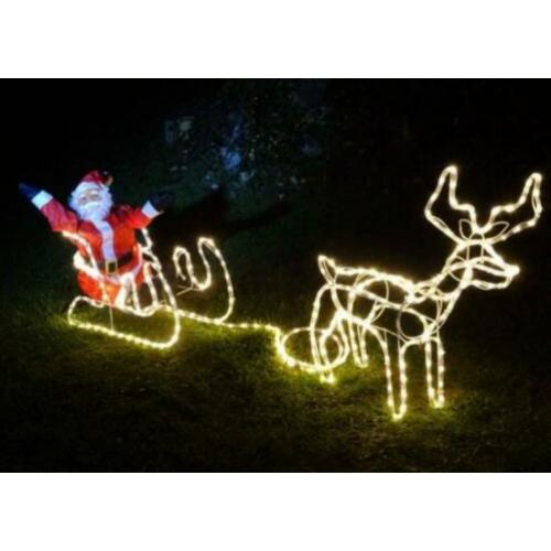 Rendier Met Slee En Kerstman. Ongeveer 1.5m. (Kerstman 90cm)