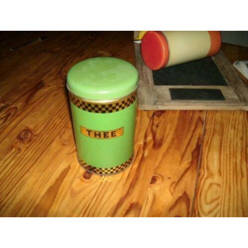 Theeblik, groen met goud/zwart