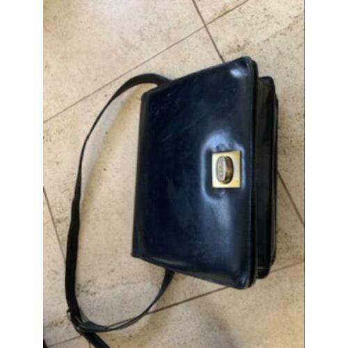 Donkerblauwe lederen handtas