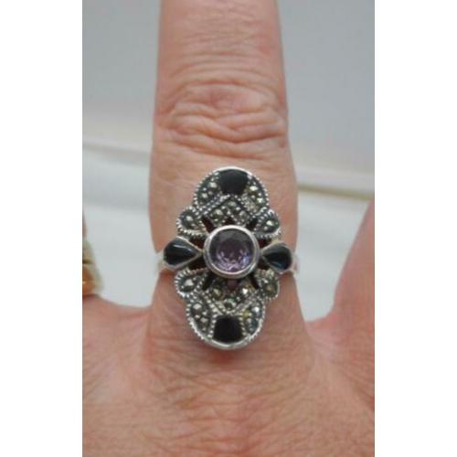 zilveren mooie royale ring met stenen maat 17.5 nr.059