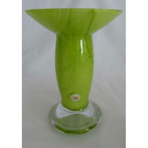 Neon groen kraag vaasje/Gemarmerd kristal(1960) Harzkristall