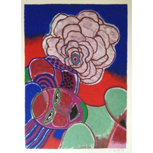 h) Corneille zeefdruk - Mounira a la fleur - gesigneerd