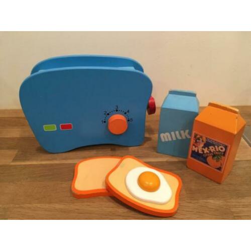 Houten ontbijtset met broodrooster / toaster & toebehoren