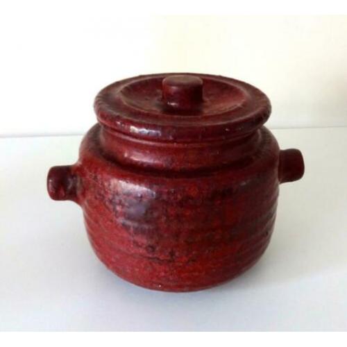 Keramiek pot met deksel roodbruin gemêleerd Mobach 6751-k