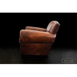 Handgepatineerde Art Deco fauteuil(s): superdik schapenleer