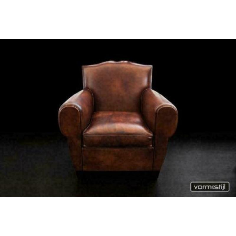 Handgepatineerde Art Deco fauteuil(s): superdik schapenleer