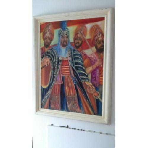 Groot Olieverf schilderij Ottomaanse Sultan krijgers
