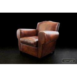 Handgepatineerde Art Deco fauteuil(s): superdik schapenleer