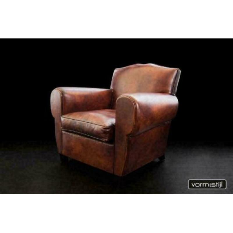 Handgepatineerde Art Deco fauteuil(s): superdik schapenleer