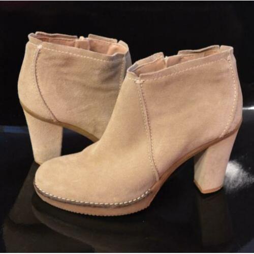 NIEUWE beige leren FRED DE LA BRETONIERE enkellaars mt 39