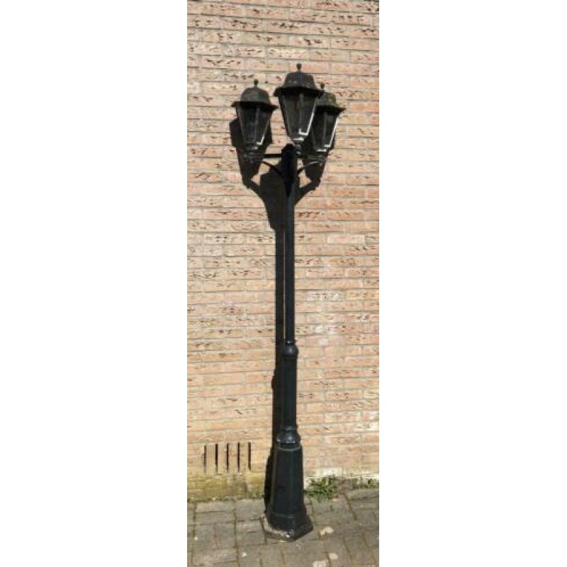 Klassieke tuin verlichting, 3 lampen, groen aluminium 2,35m