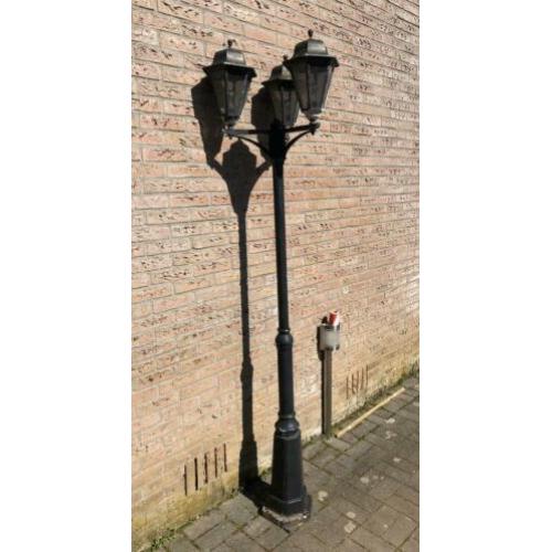 Klassieke tuin verlichting, 3 lampen, groen aluminium 2,35m