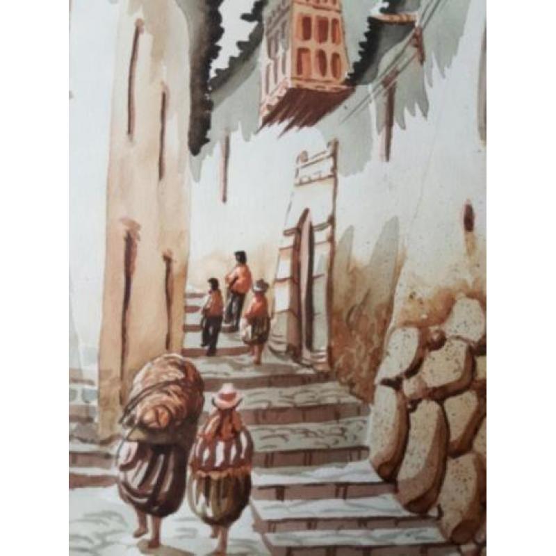 Aquarel mooi Mexicaans dorpsgezicht