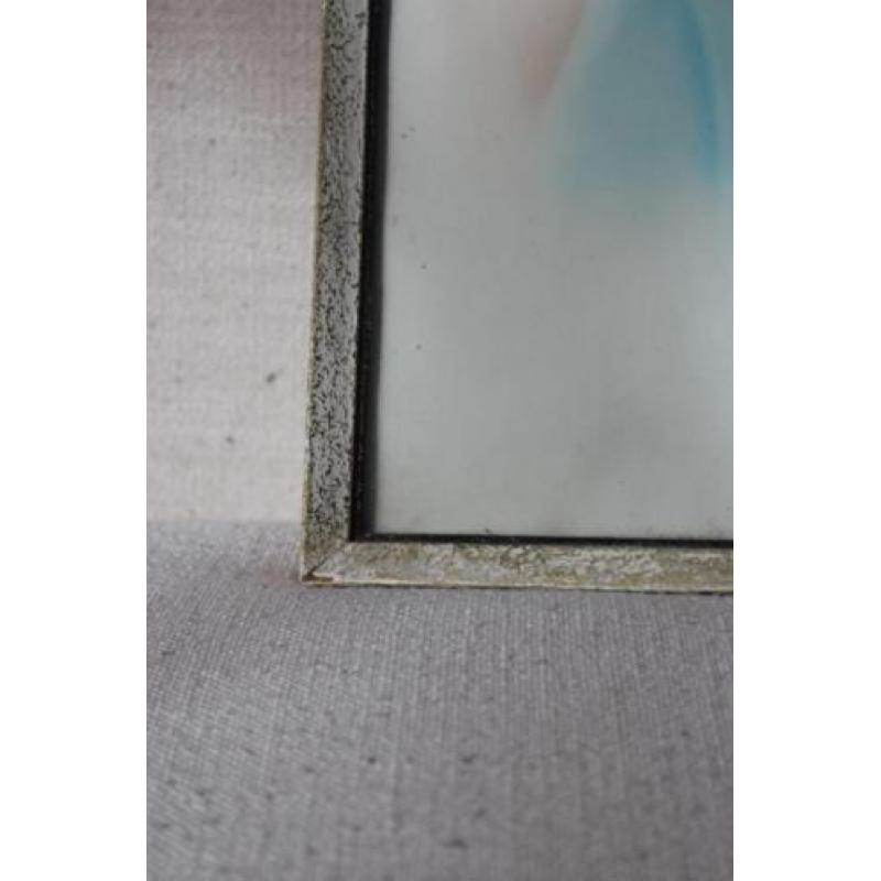 Een nostalgische plaat in oude lijst, blauw, roze