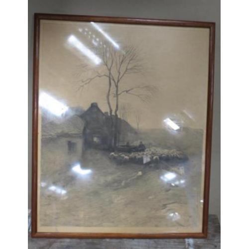 tekening schaapskooi met schapen L.Wako '89