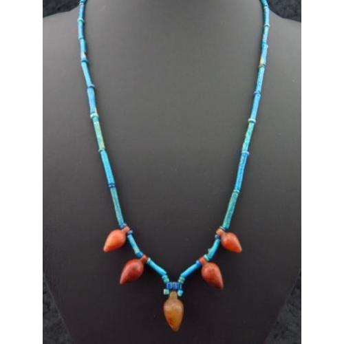 Egyptian necklace made of clear blue faience mummy beads and