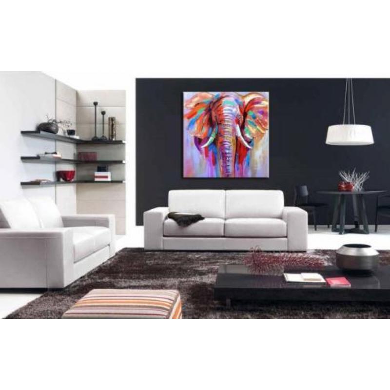 d924 Olifant olieverf schilderij 100x100cm